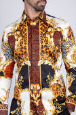 BARABAS Men's Medusa Floral Greek Key Button Down Baroque Shirt SP01 #Color_Saddle
