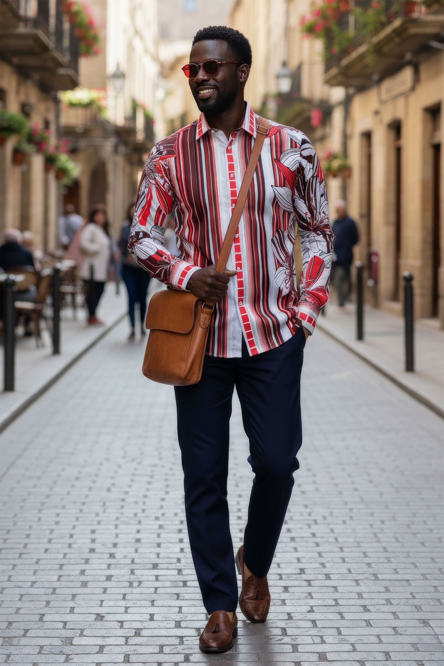 BARABAS Men's Vibrant Floral Printed Striped Long Sleeves Shirt SP08 Red
