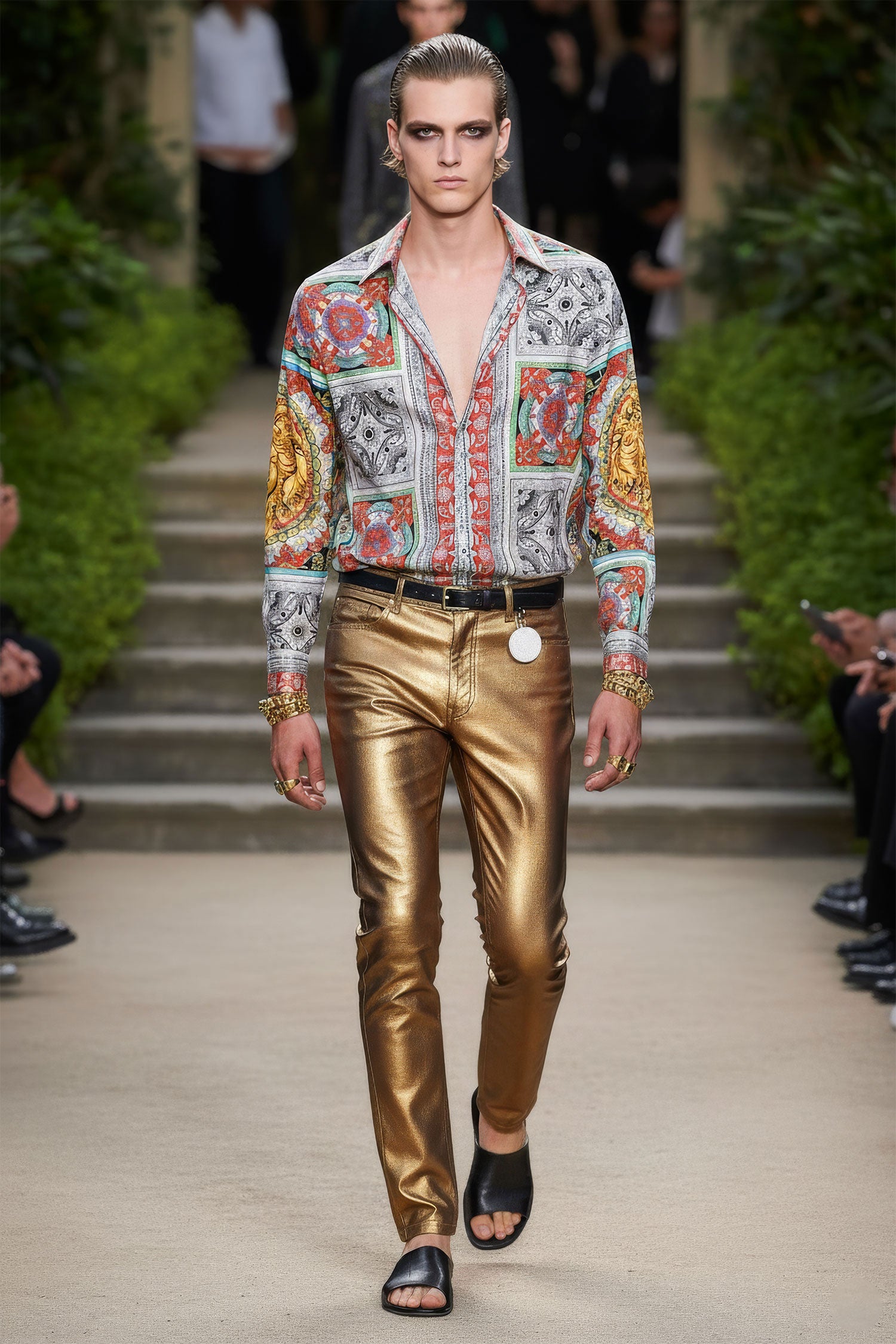 Barabas Men's Luxury Medusa Floral Baroque Button Down Shirt SP13