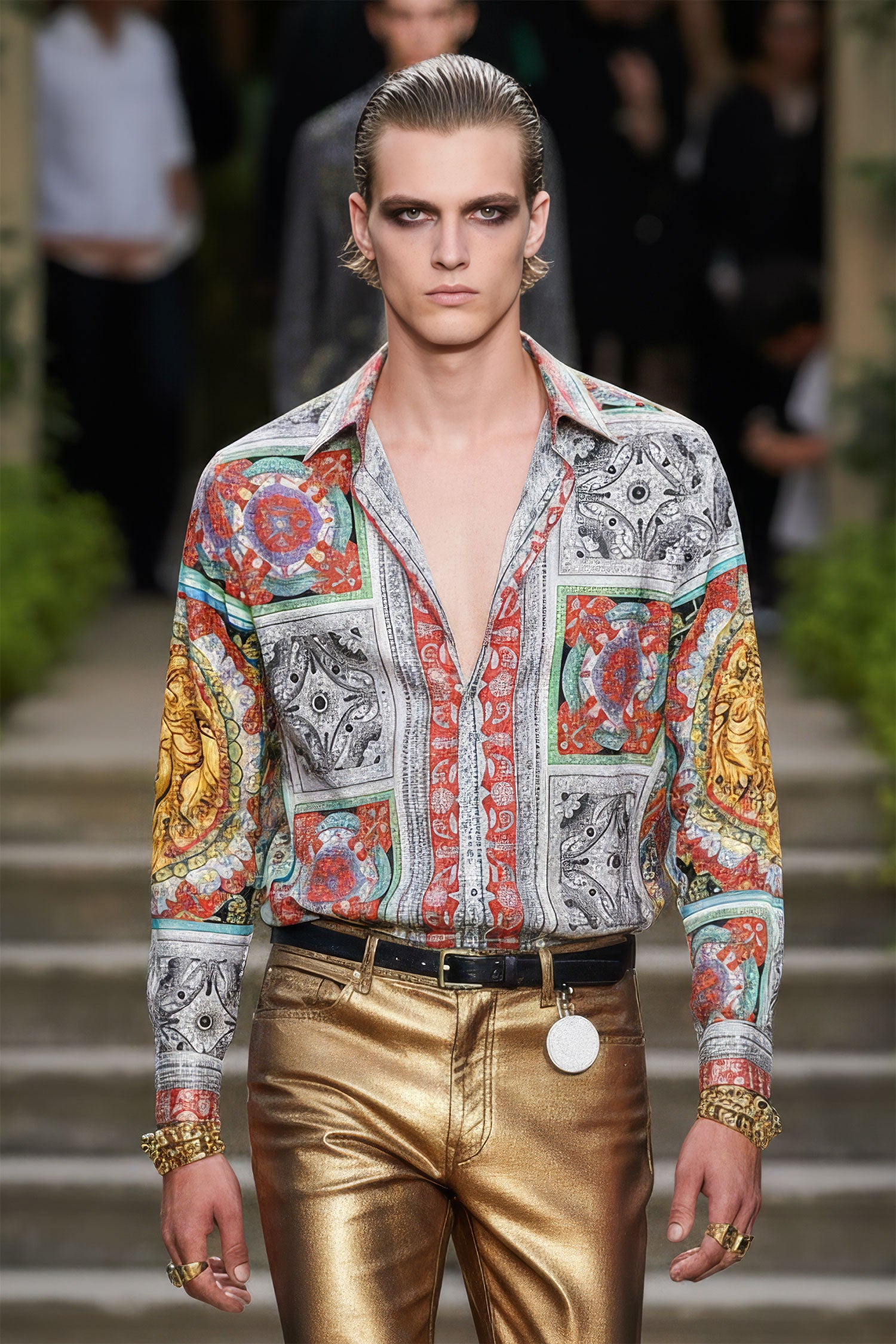 Barabas Men's Luxury Medusa Floral Baroque Button Down Shirt SP13 Red 