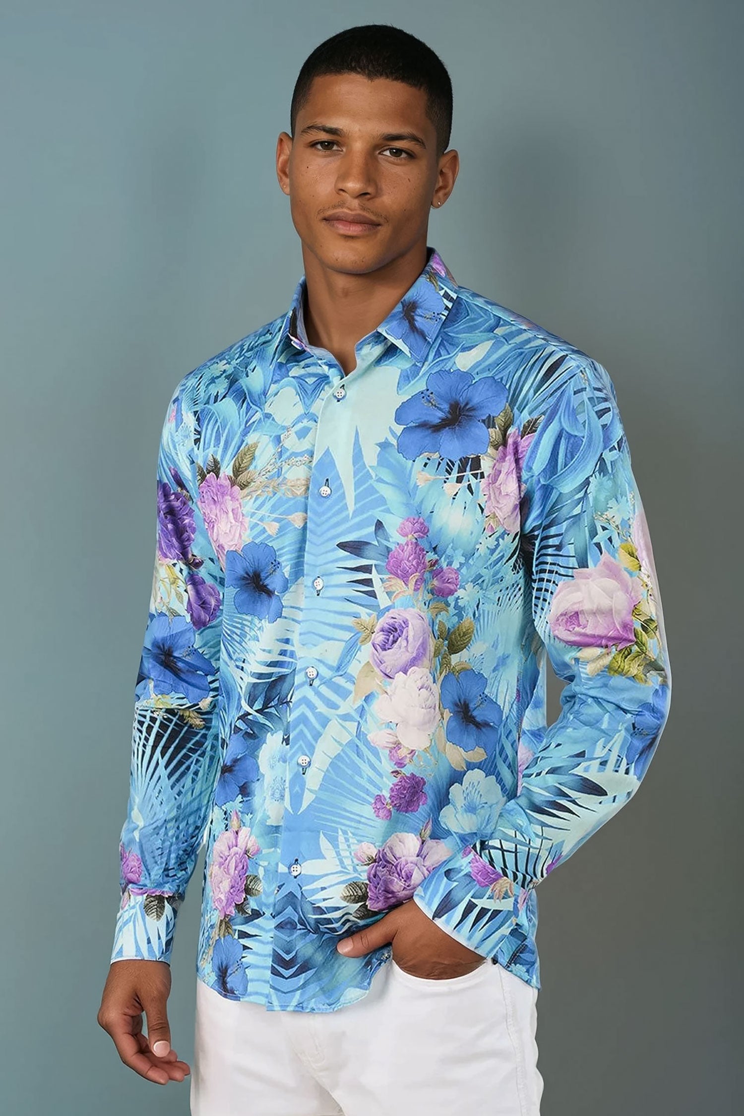 Barabas Men's Floral Print Design Luxury Button Down Shirt SP14