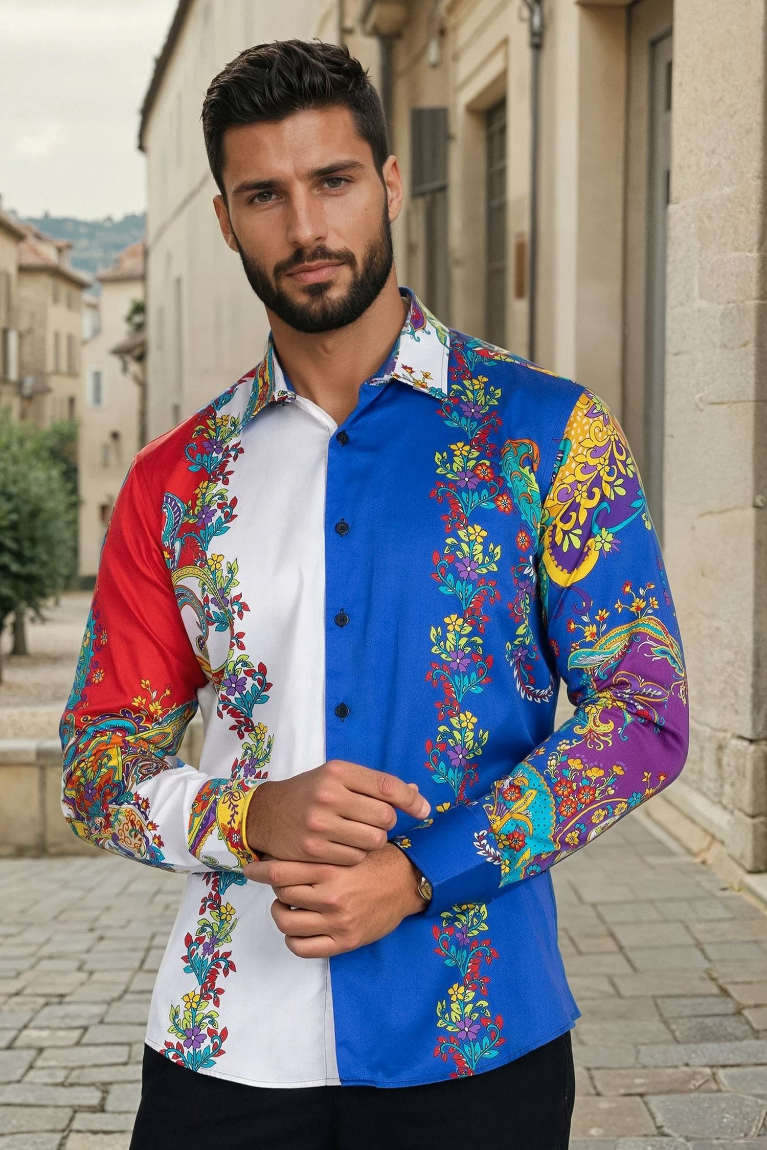 BARABAS Men's Floral Printed Multi Color Long Sleeve Shirts SP202