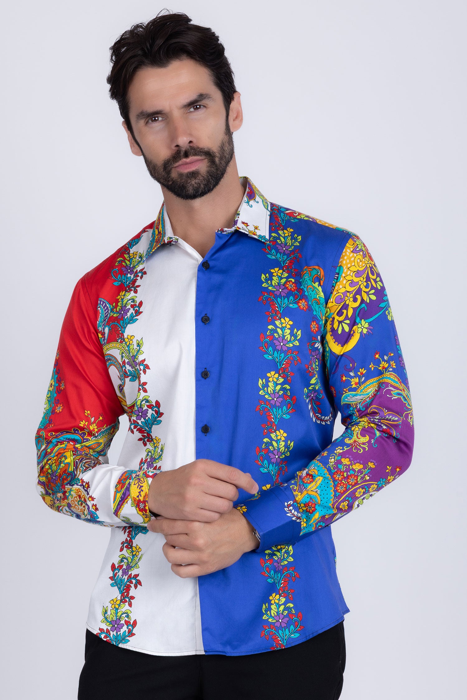 BARABAS Men's Floral Printed Multi Color Long Sleeve Shirts SP202 Multi