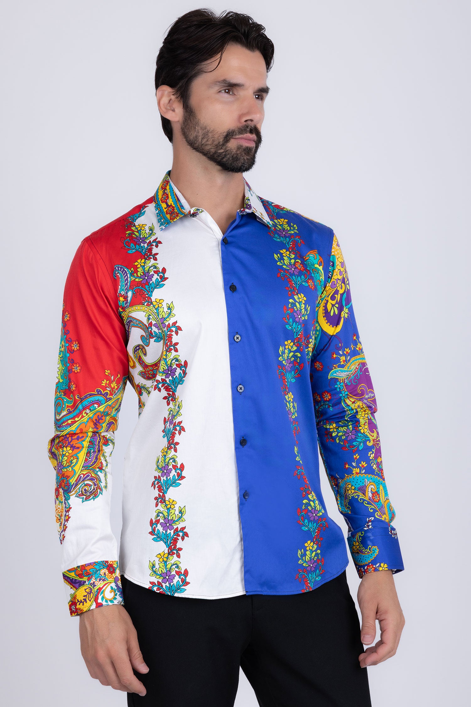 BARABAS Men's Floral Printed Multi Color Long Sleeve Shirts SP202