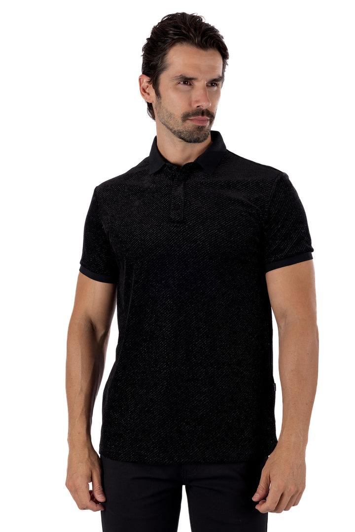 Barabas Men's Textured Shiny Solid Color Polo Shirts SP702 Black