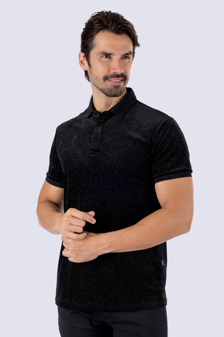 Barabas Men's Textured Shiny Solid Color Polo Shirts SP702 Black