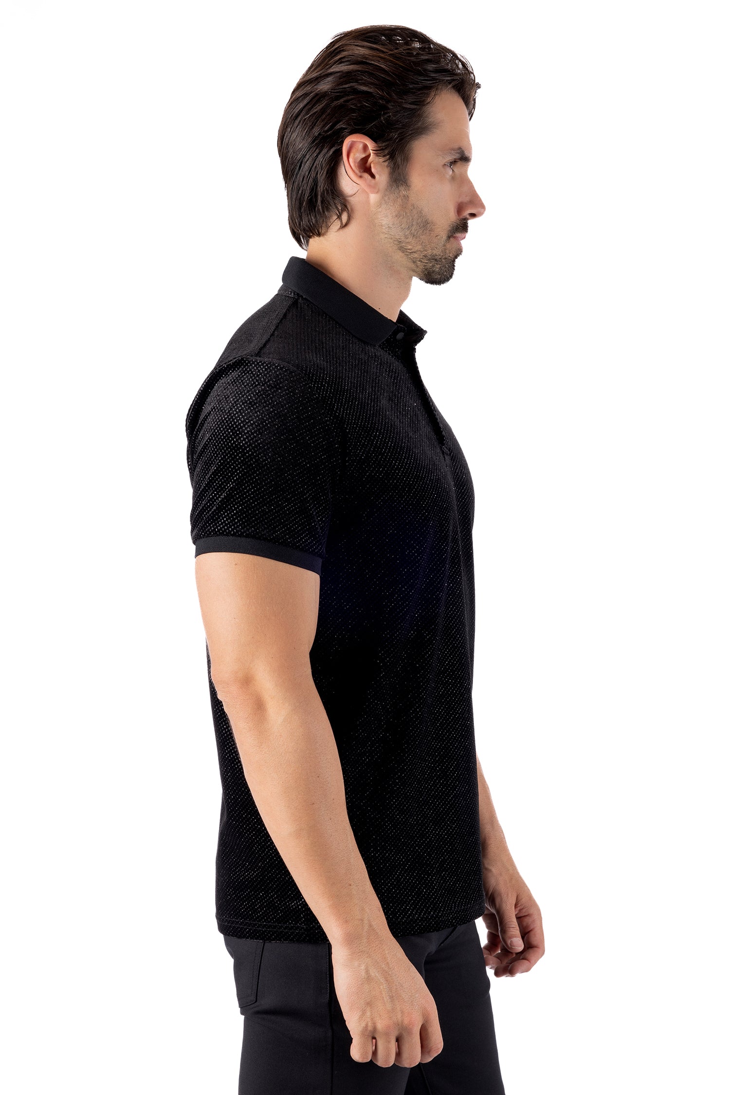 Barabas Men's Textured Shiny Solid Color Polo Shirts SP702 Black