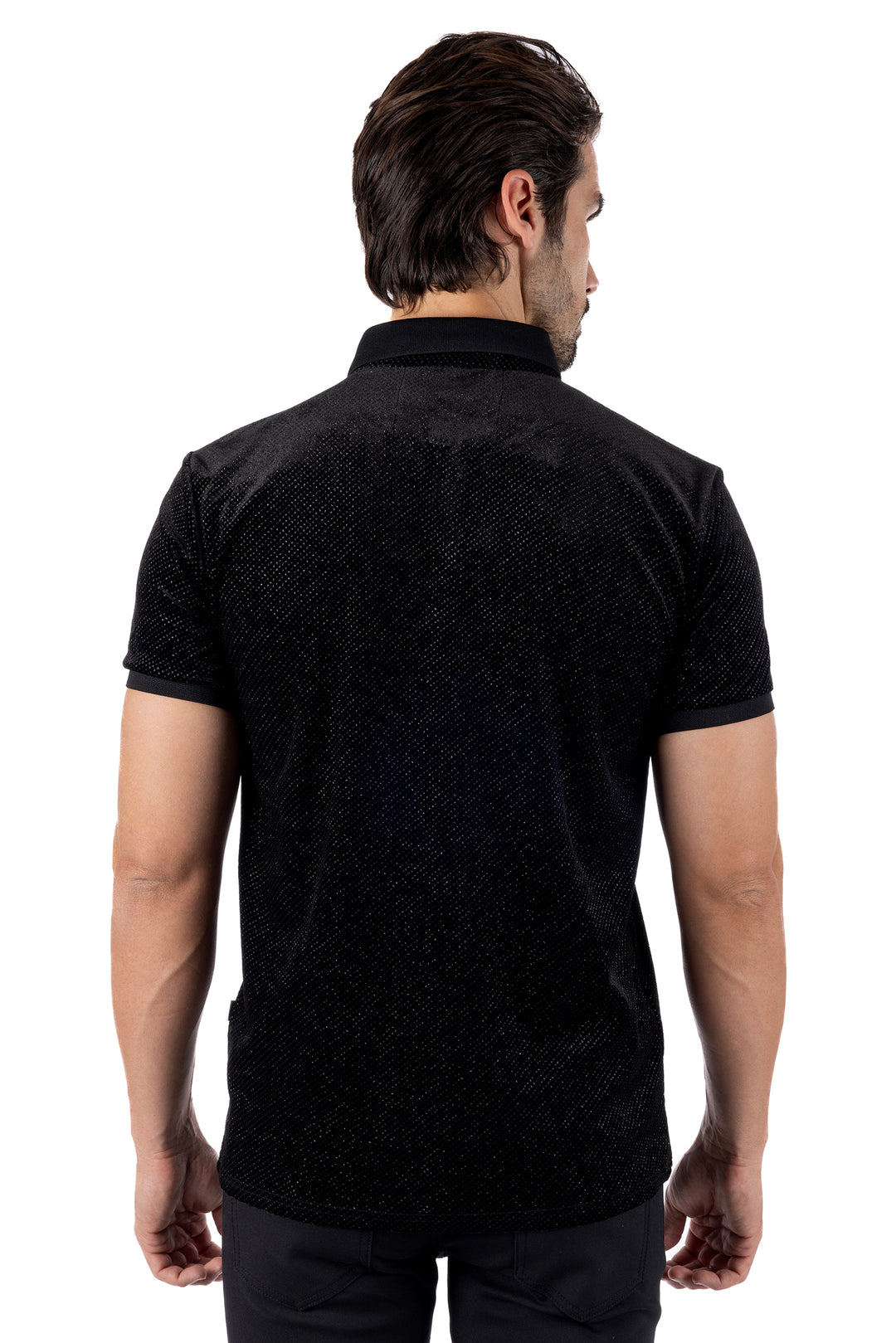 Barabas Men's Textured Shiny Solid Color Polo Shirts SP702 Black