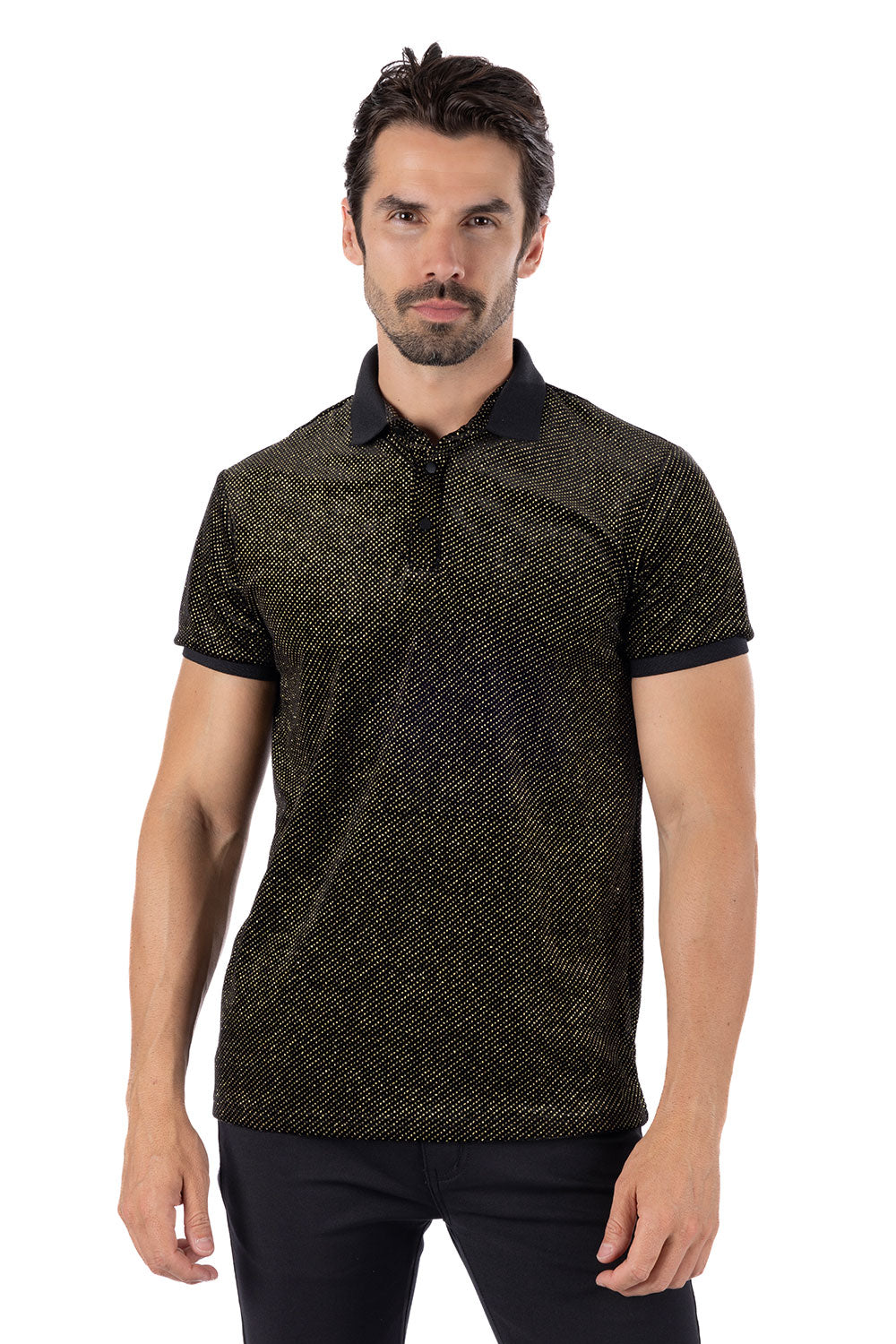 Barabas Men's Textured Shiny Solid Color Polo Shirts SP702 Gold