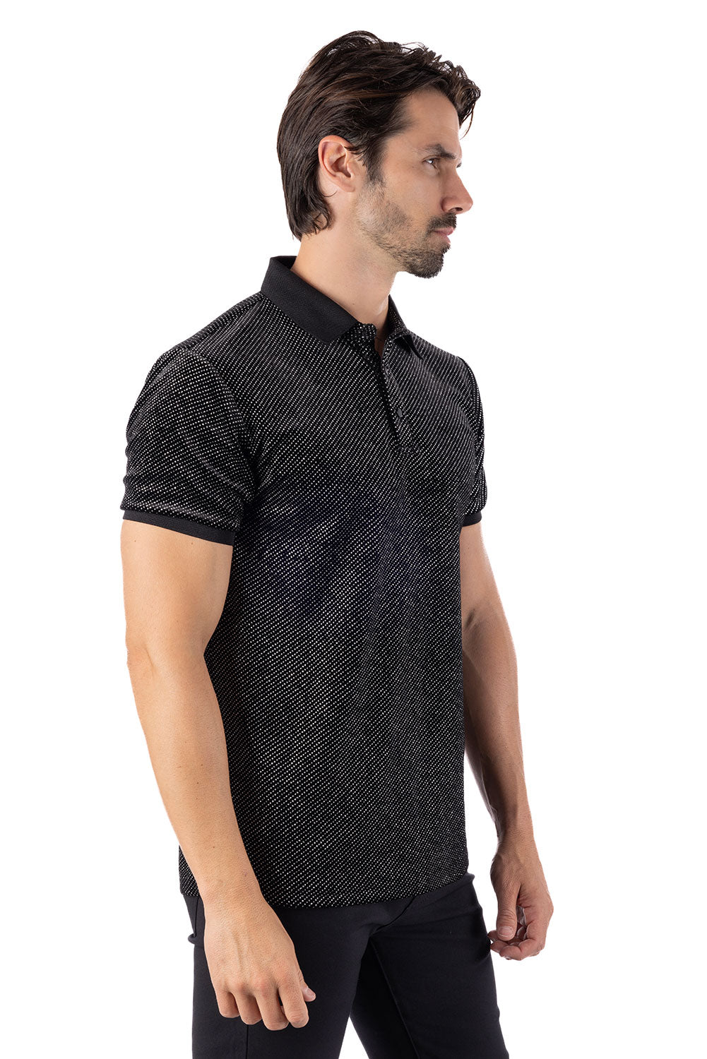 Barabas Men's Textured Shiny Solid Color Polo Shirts SP702 Silver