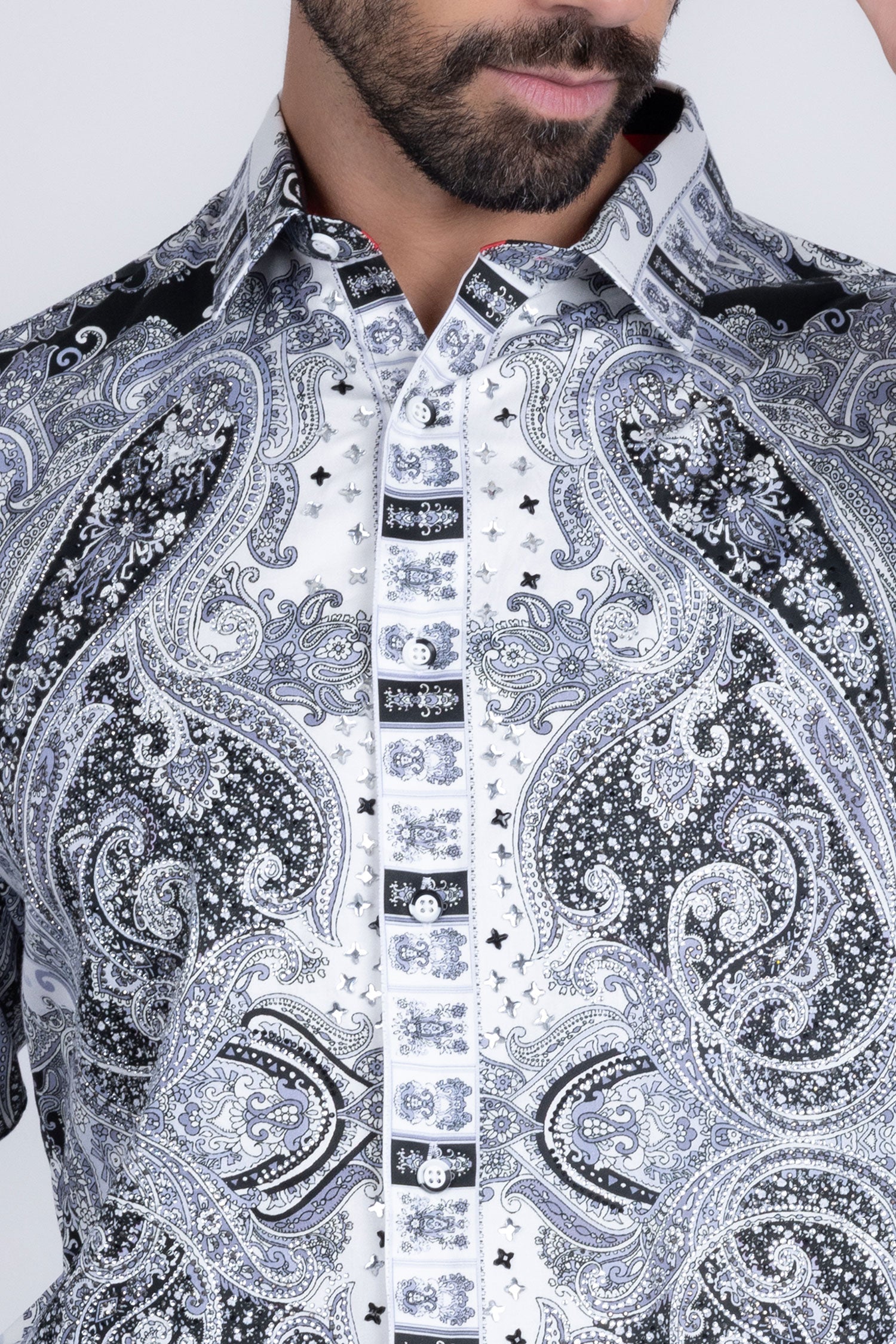 Barabas Men's Paisley rhinestone Printed Button Down Dress Shirt SPR10 Black