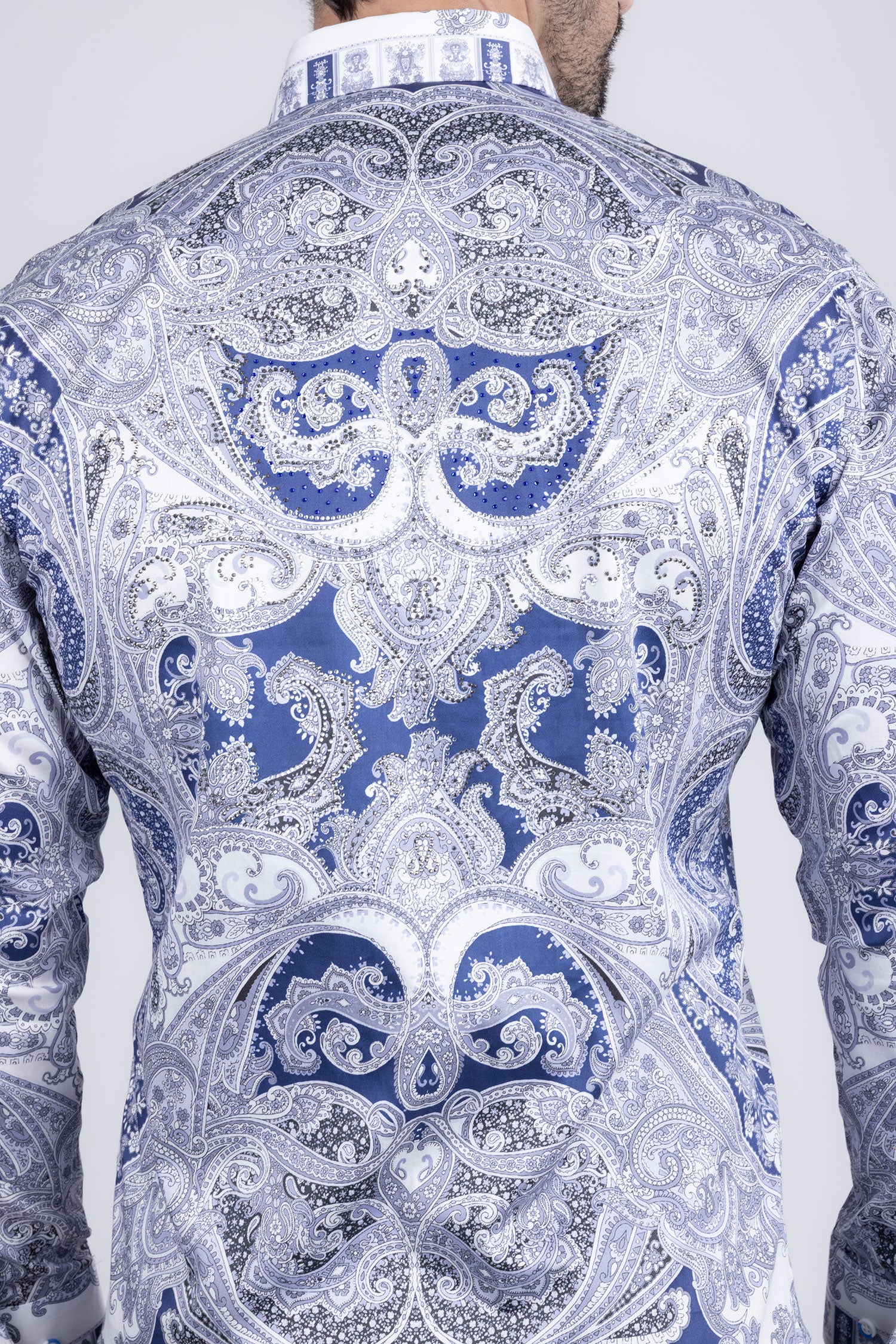 Barabas Men's Paisley rhinestone Printed Button Down Dress Shirt SPR10 Blue