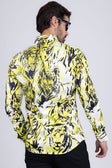 Barabas Men's Lion Printed Rhinestone Luxury Button Down Shirt SPR18 #Color_Citron