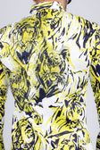 Barabas Men's Lion Printed Rhinestone Luxury Button Down Shirt SPR18 #Color_Citron