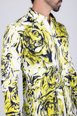 Barabas Men's Lion Printed Rhinestone Luxury Button Down Shirt SPR18 #Color_Citron
