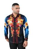 BARABAS Men's Rhinestone Floral Tiger Greek Pattern shirts SPR612 #Color_Navy