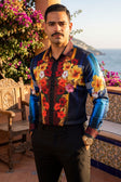 BARABAS Men's Rhinestone Floral Tiger Greek Pattern shirts SPR612 #Color_Navy