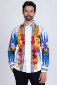 BARABAS Men's Rhinestone Floral Tiger Greek Pattern shirts SPR612 #Color_White