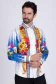 BARABAS Men's Rhinestone Floral Tiger Greek Pattern shirts SPR612 #Color_White