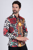 BARABAS men's Rhinestone Floral Leopard Long Sleeve Shirts SPR964 Red