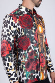 BARABAS men's Rhinestone Floral Leopard Long Sleeve Shirts SPR964 Multi