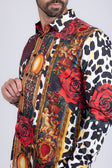 BARABAS men's Rhinestone Floral Leopard Long Sleeve Shirts SPR964 Red