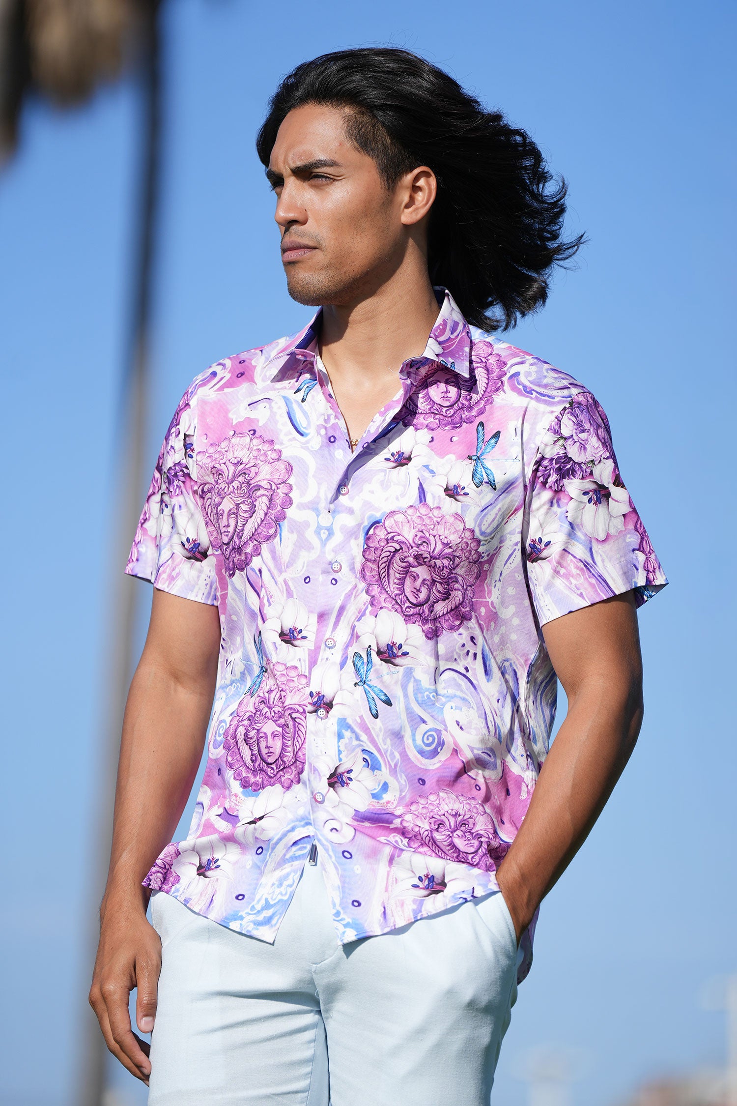 BARABAS Men's Medusa Paisley Floral Short Sleeve Shirt SS19
