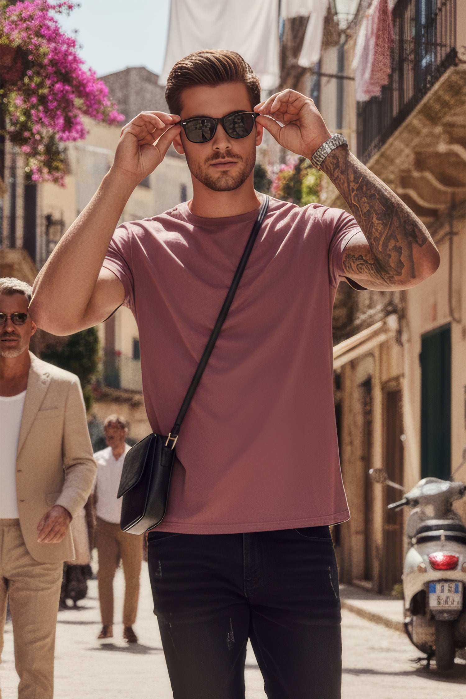 BARABAS Men's Basic Solid Color Crew-neck T-shirts ST933 Purple