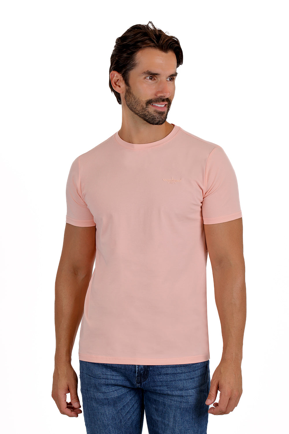BARABAS Men's Basic Solid Color Crew-neck T-shirts ST933 Flamingo