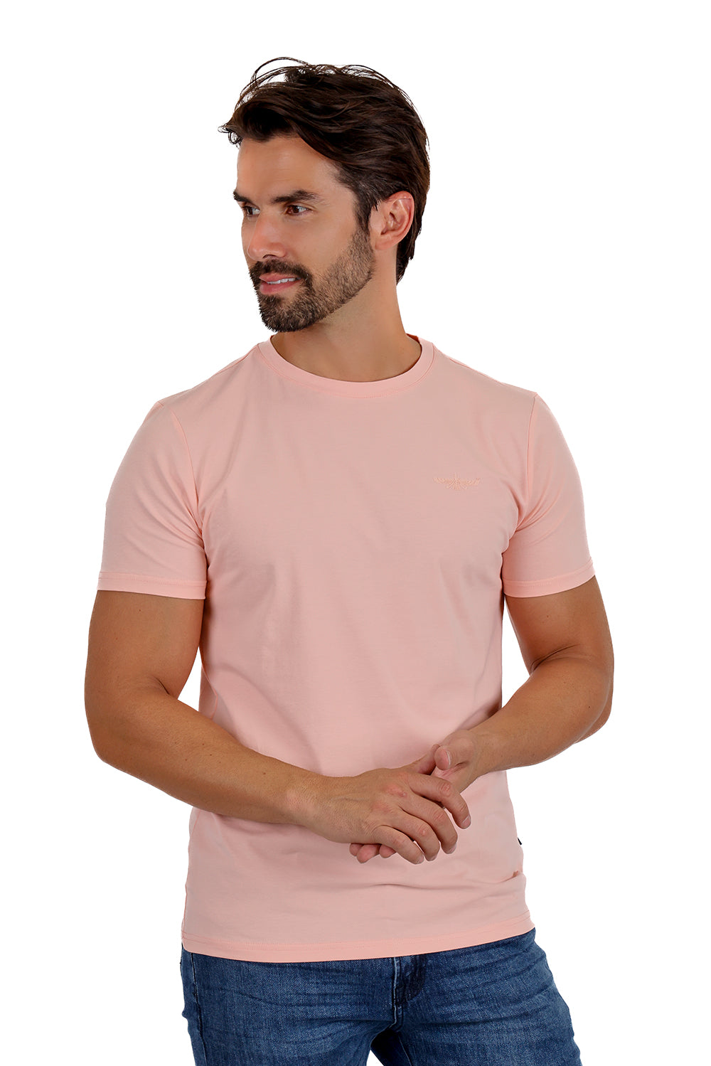 BARABAS Men's Basic Solid Color Crew-neck T-shirts ST933 Flamingo