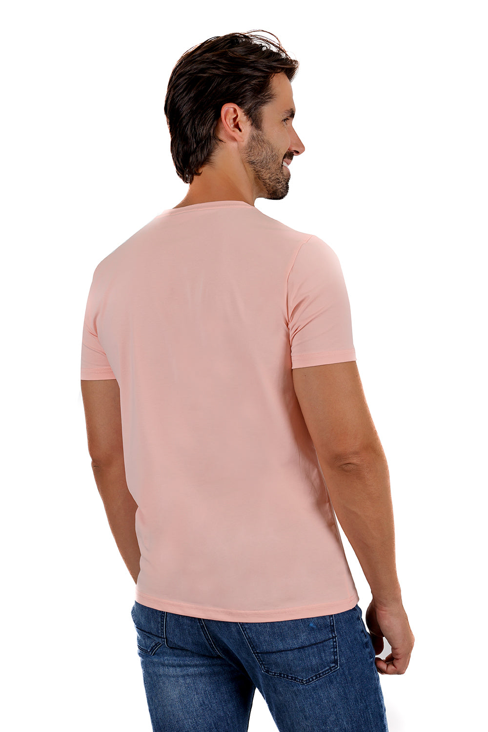 BARABAS Men's Basic Solid Color Crew-neck T-shirts ST933 Flamingo