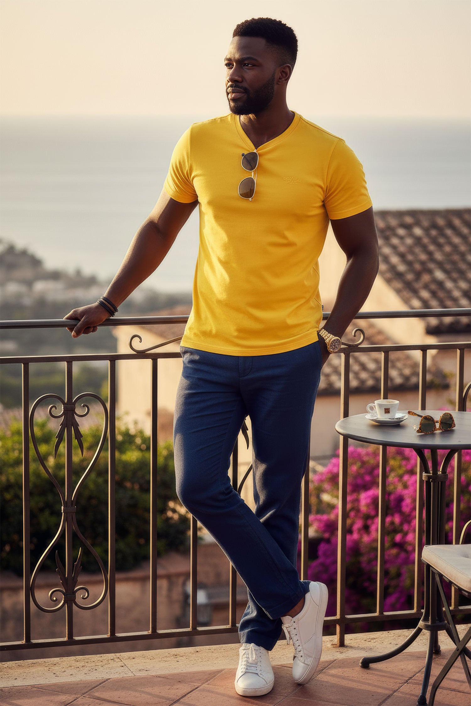 BARABAS Men's Basic Solid Color Crew-neck T-shirts ST933 Mustard