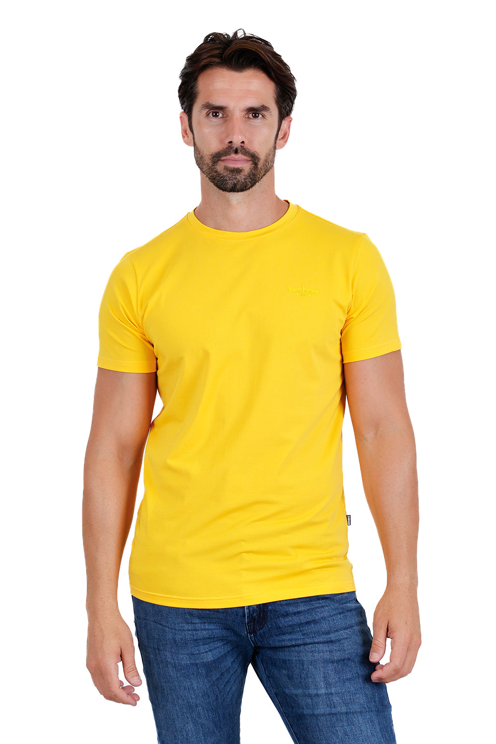 BARABAS Men's Basic Solid Color Crew-neck T-shirts ST933 Mustard