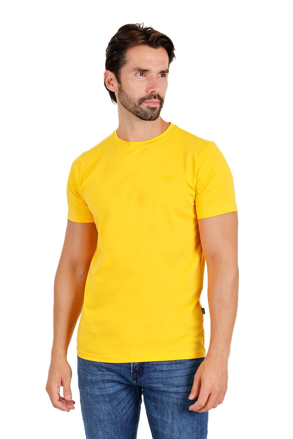 BARABAS Men's Basic Solid Color Crew-neck T-shirts ST933 Mustard