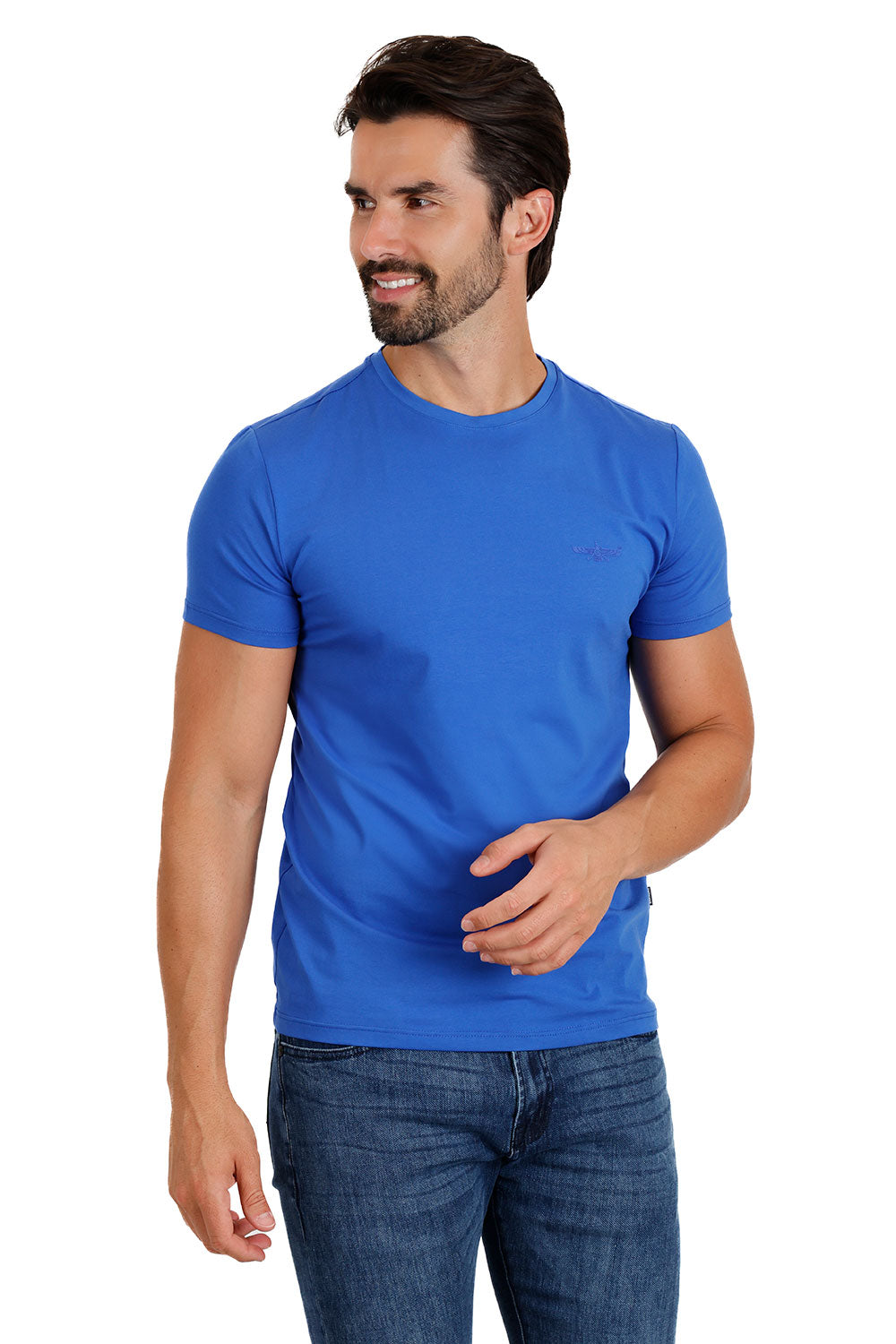 BARABAS Men's Basic Solid Color Crew-neck T-shirts ST933 Mykonos Blue