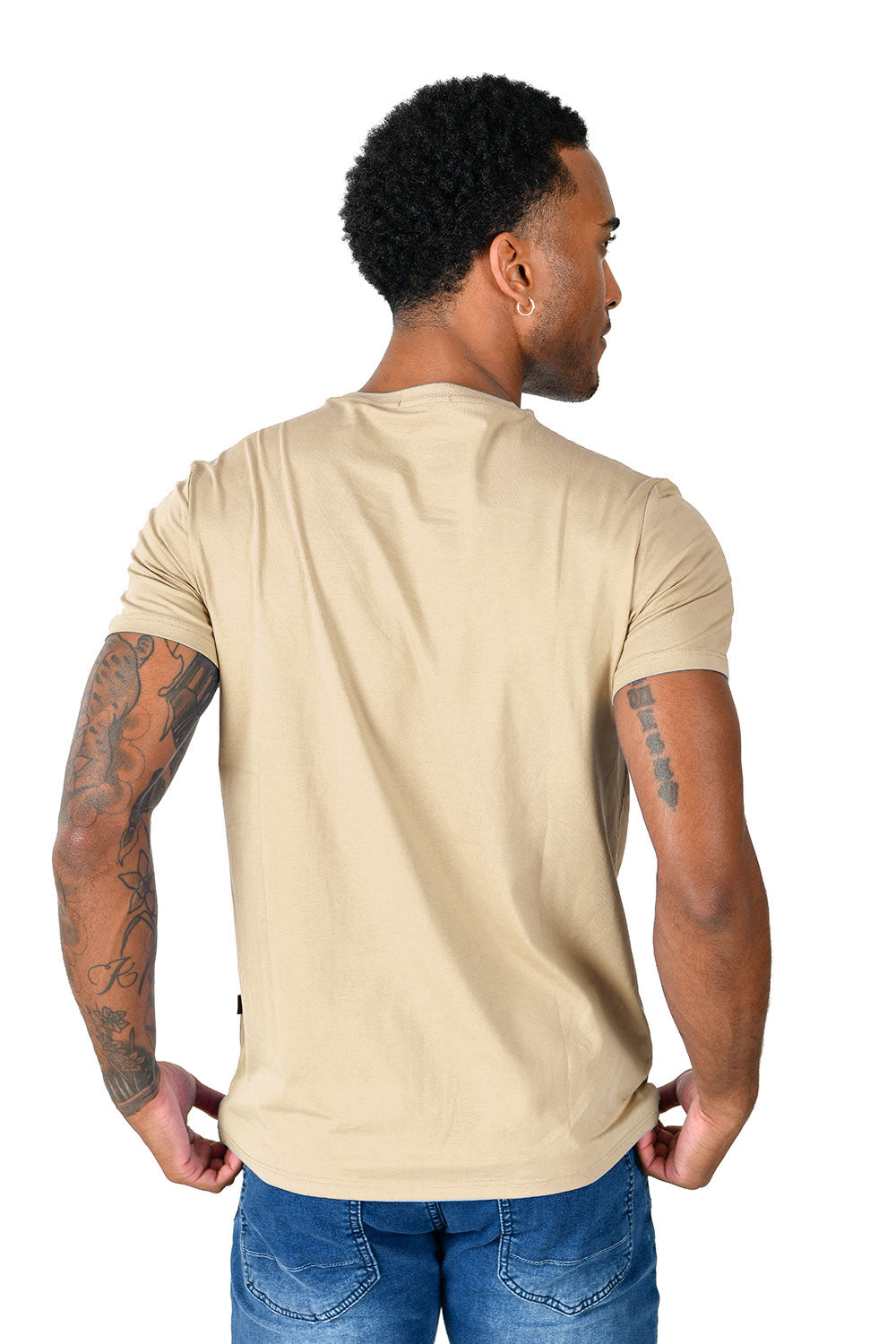 BARABAS Men's Basic Solid Color Premium Crew-Neck T-shirts ST933 Natural