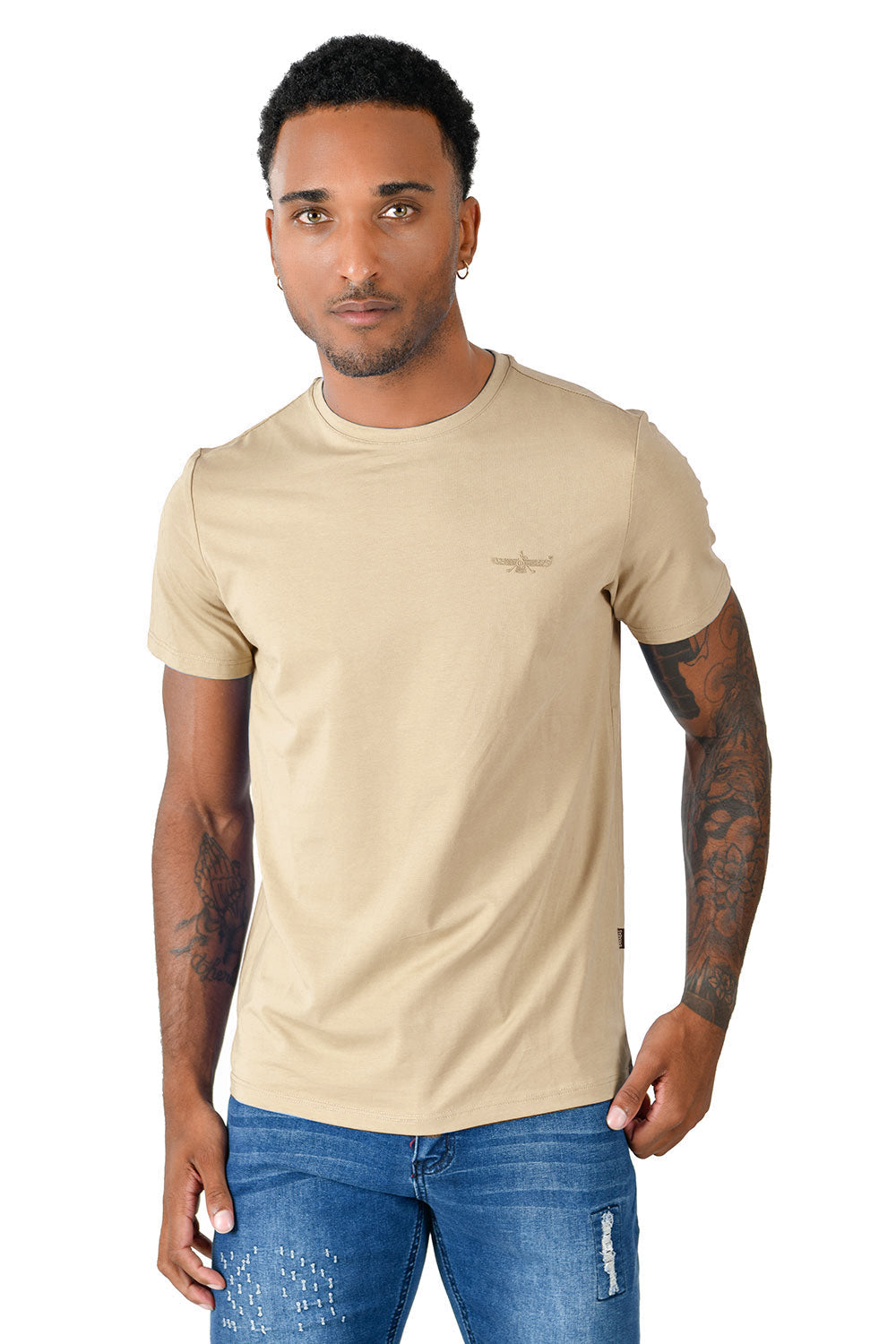BARABAS Men's Basic Solid Color Premium Crew-Neck T-shirts ST933 Natural