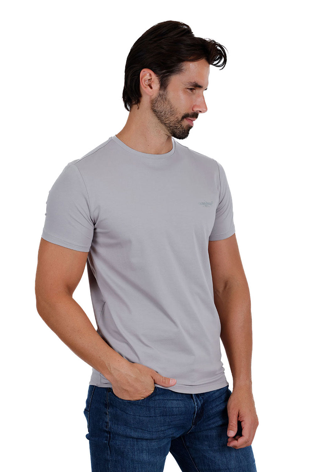BARABAS Men's Basic Solid Color Crew-neck T-shirts ST933 Grey