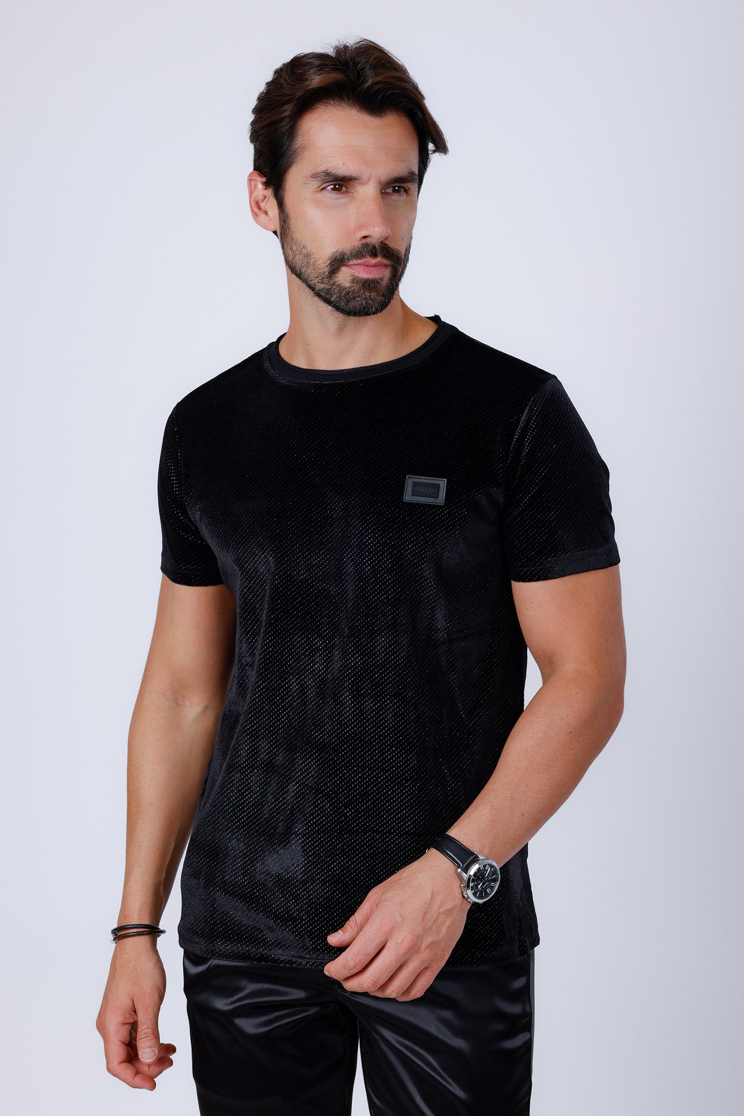 Barabas Men's Glittery Sparkle Crew-neck T-shirt ST702 Black