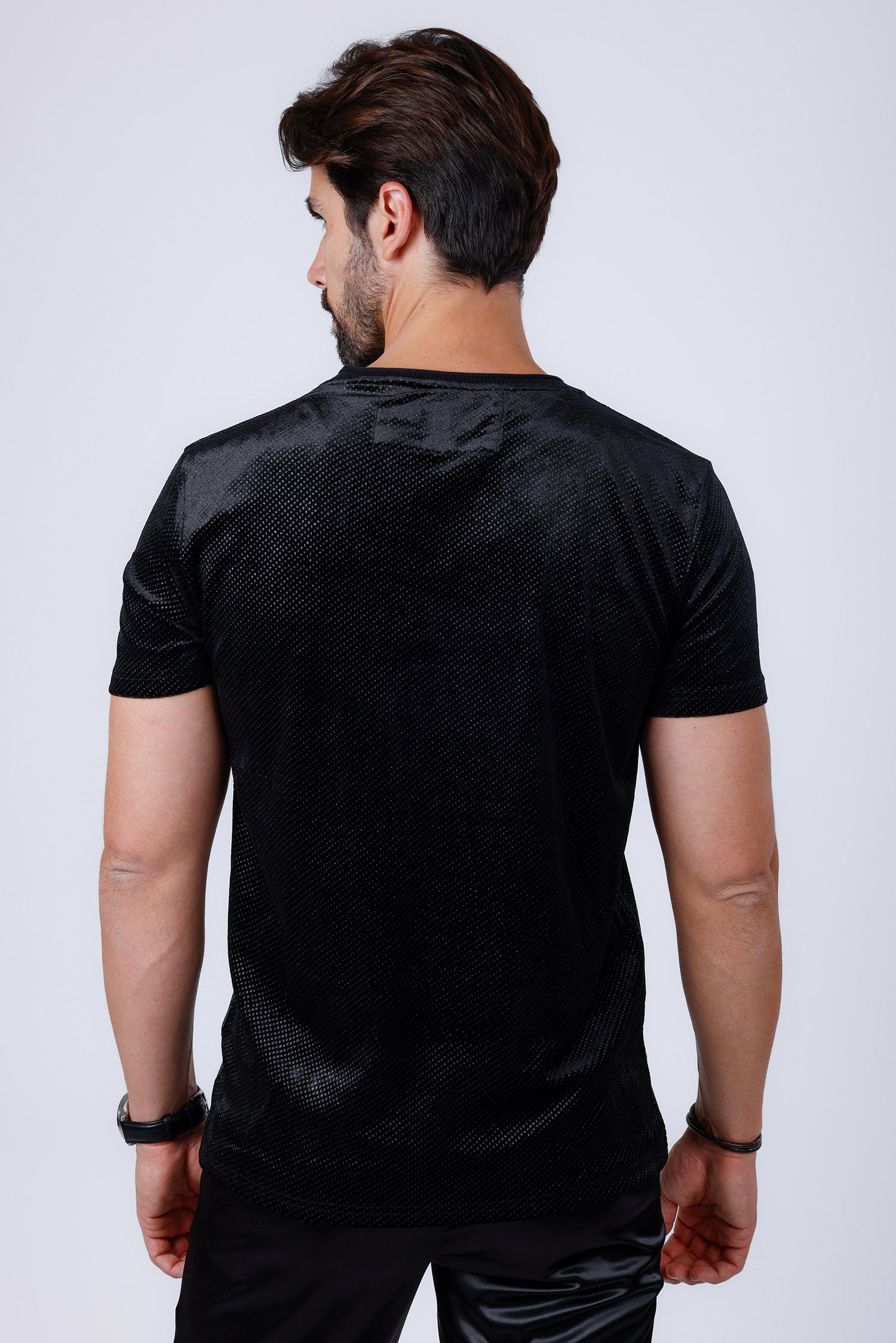 Barabas Men's Glittery Sparkle Crew-neck T-shirt ST702 Black Black