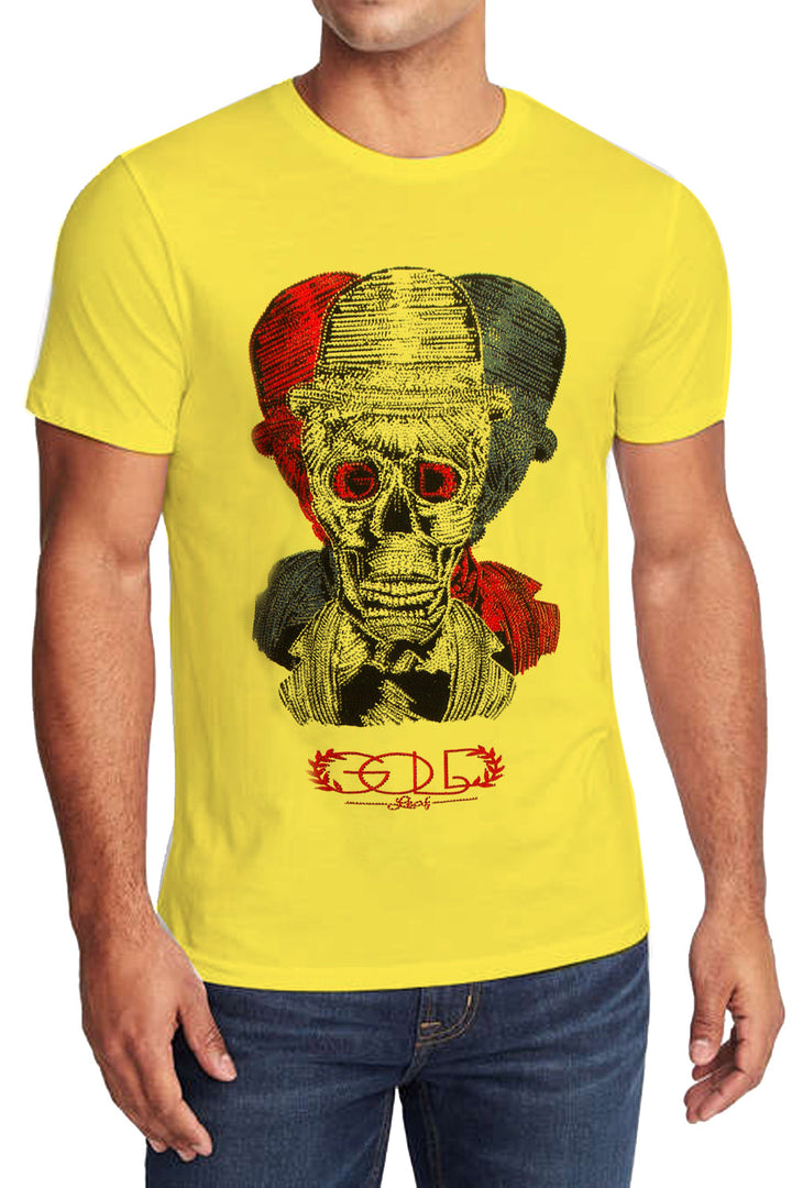 Barabas Men's Printed Graphic Skull Hat Tee Crew Neck T-Shirt TR563