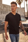 BARABAS Men's Solid Color V-neck T-shirts VTV216 #Color_Black