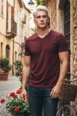 BARABAS Men's Basic Solid Color Premium V-neck T-shirts TV216 #Color_Brown
