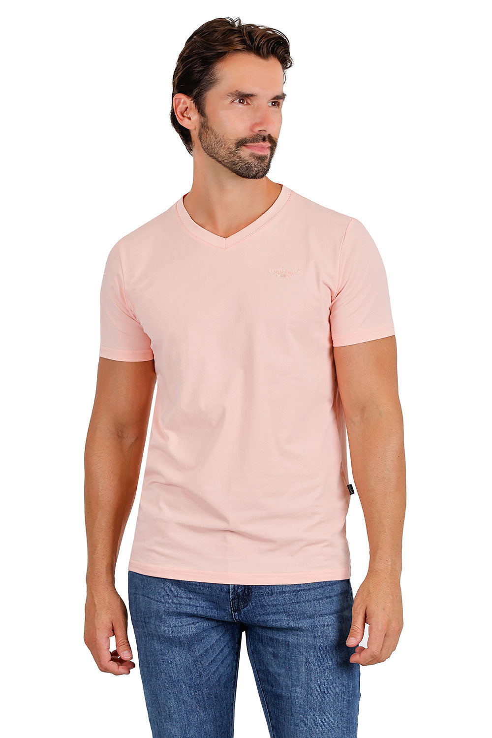 BARABAS Men's Solid Color V-neck T-shirts VTV216 Flamingo