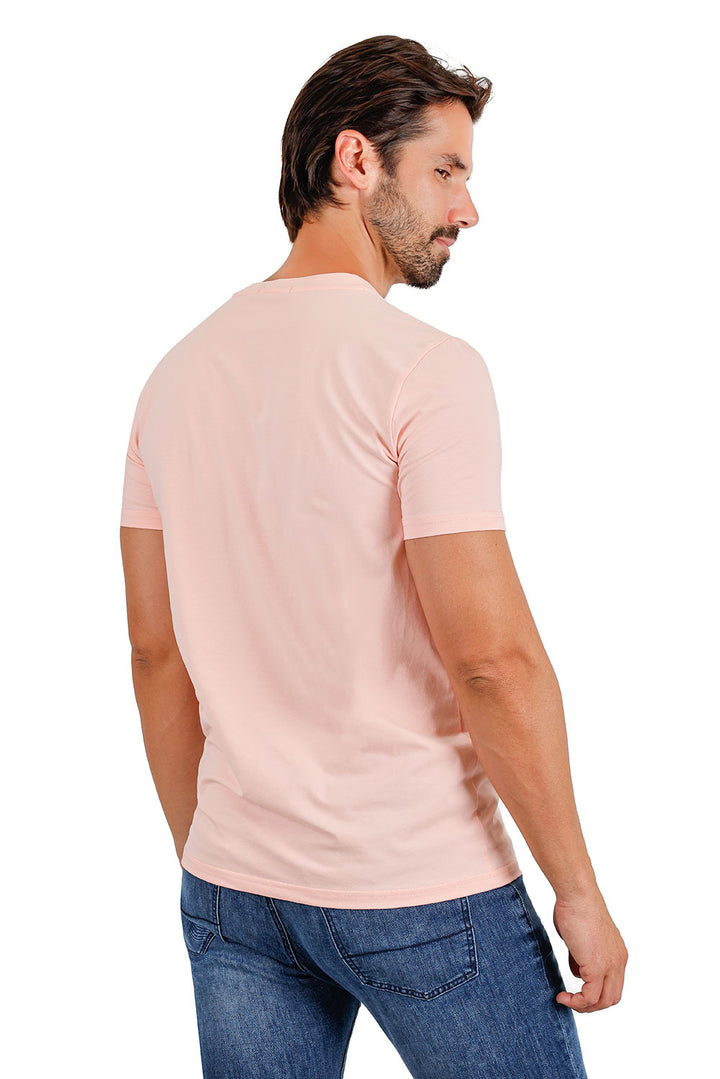 BARABAS Men's Solid Color V-neck T-shirts VTV216 Flamingo