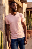 BARABAS Men's Solid Color V-neck T-shirts VTV216 #Color_Flamingo
