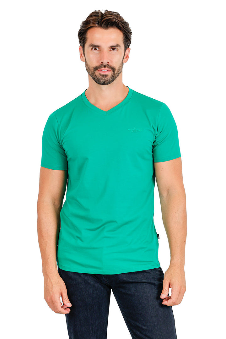 BARABAS Men's Solid Color V-neck T-shirts TV216 Green