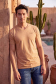 BARABAS Men's Solid Color V-neck T-shirts VTV216 #Color_Khaki