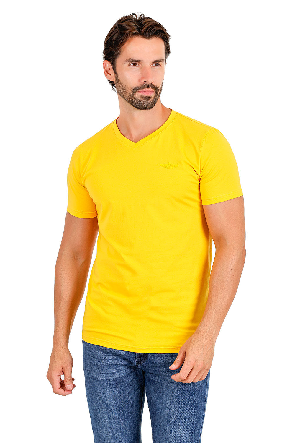 BARABAS Men's Solid Color V-neck T-shirts TV216 Mustard