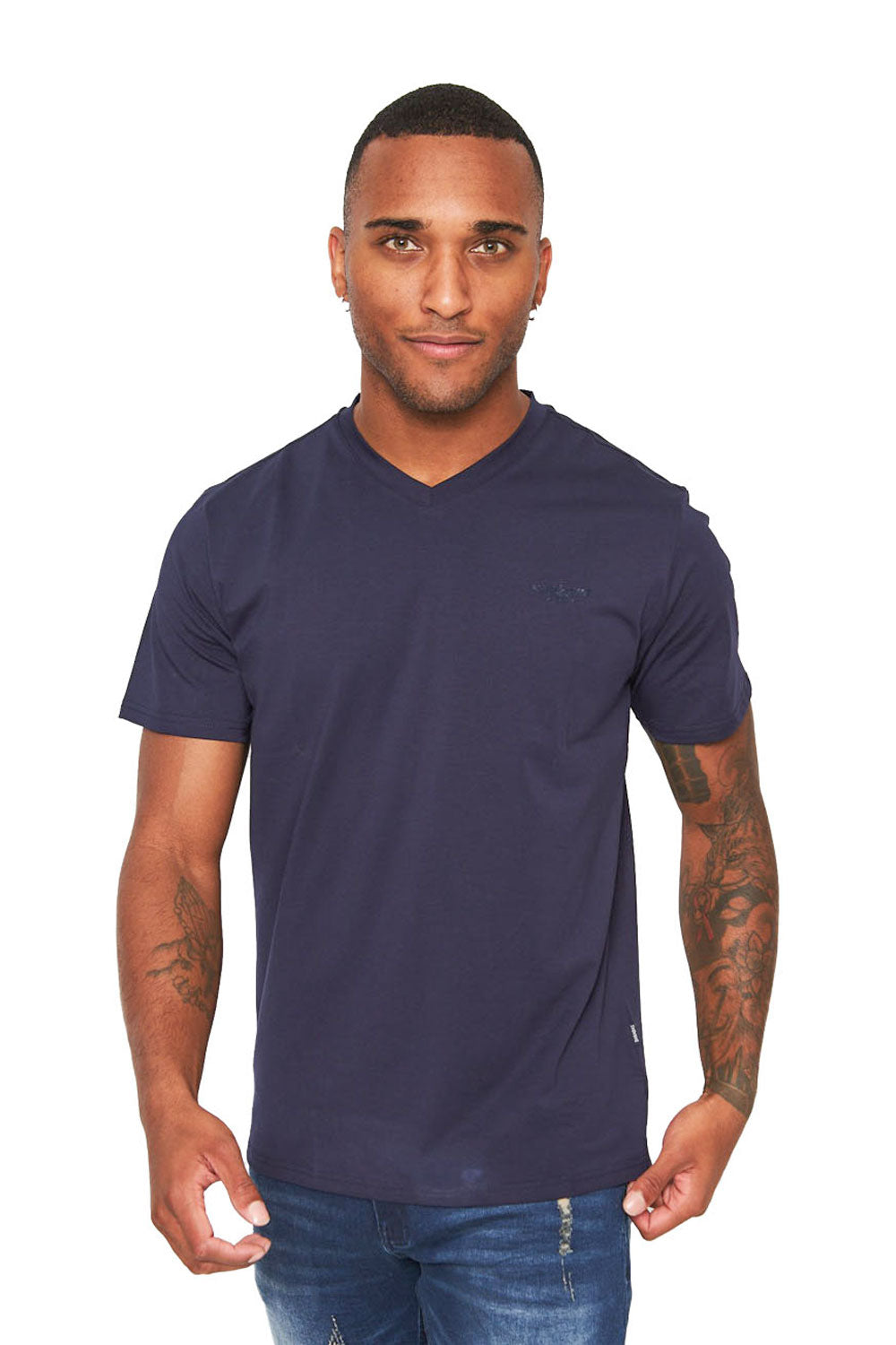 BARABAS Men's Solid Color V-neck T-shirts VTV216 Navy
